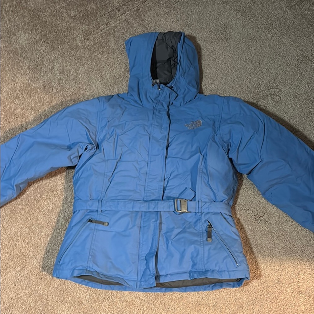 The North Face Blue Hooded ski Jacket with Belt